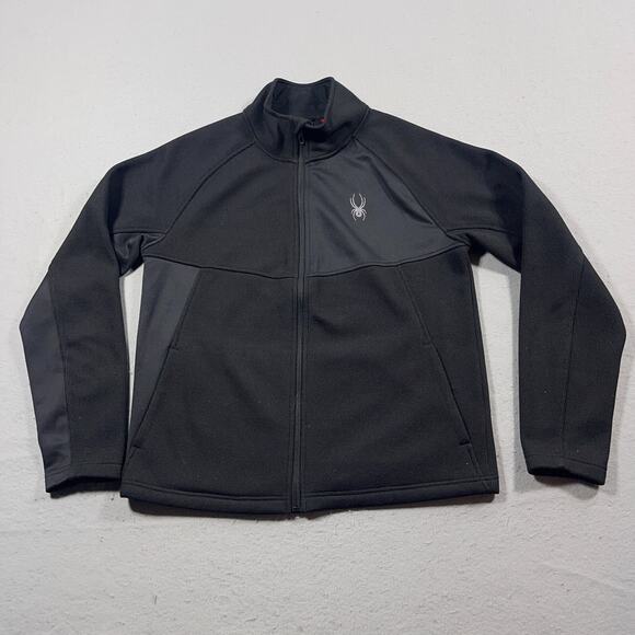 Spyder Jacket Men Large Black‎ Stretch Fleece Full Zip Lightweight Waffle Warm - Picture 3 of 11